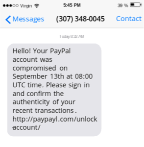 paypal sms phishing
